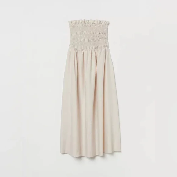 Smocked Bodice Dress Midi H&M Beige - Picture 7 of 10